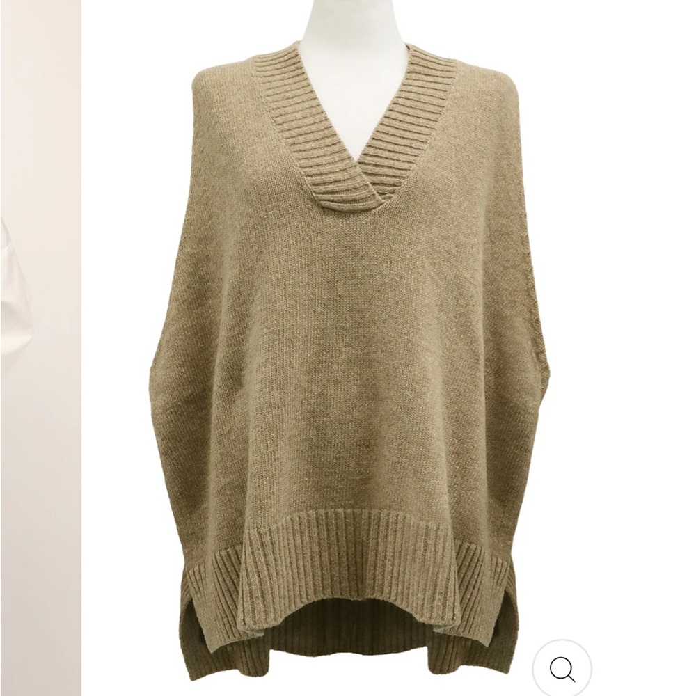 Storets Lyla Oversized Knit Long Sweater Vest Beige V-Neck Wool Blend
